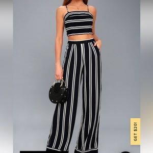 Lulus Coastal Living Navy Blue and White Striped Two-Piece Jumpsuit